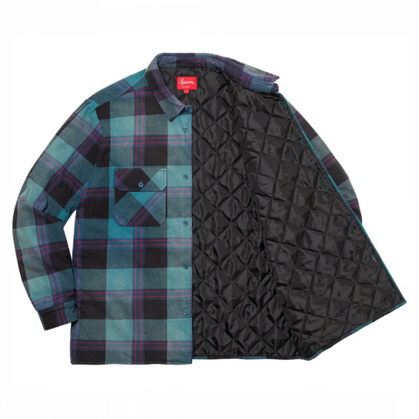 supreme quilted flannel shirt teal