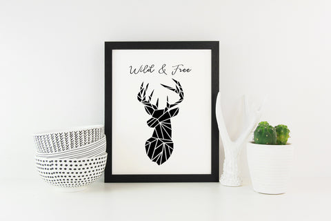 Wild and Free Printable Art work featuring a stag's head