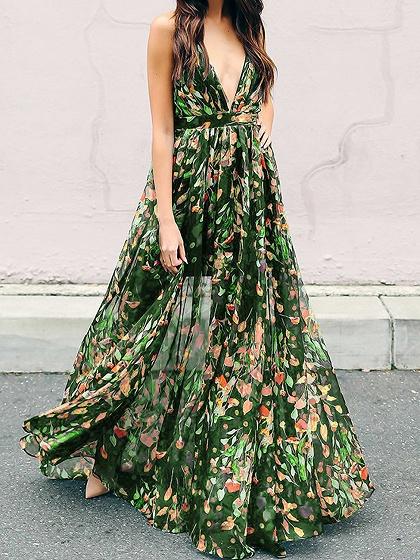 plunge floral maxi dress