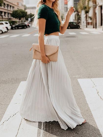 white high waisted maxi skirt