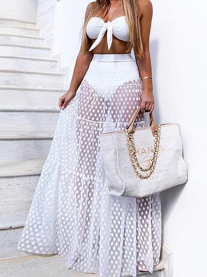 white mesh maxi skirt