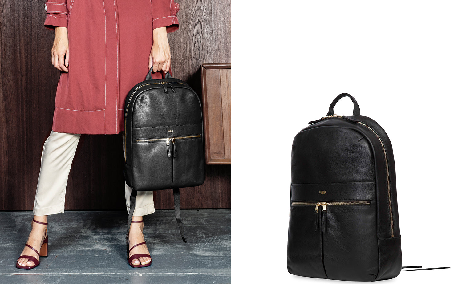 Knomo London Beaux women's 14" leather black laptop backpack