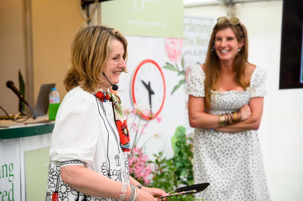 Anita Bowerman and Amanda Owen, The Yorkshire Shepherdess at RHS Garden Harlow Carr in June 2019