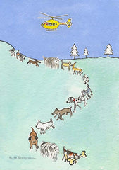 Yorkshire Air Ambulance following a line of dogs notelet