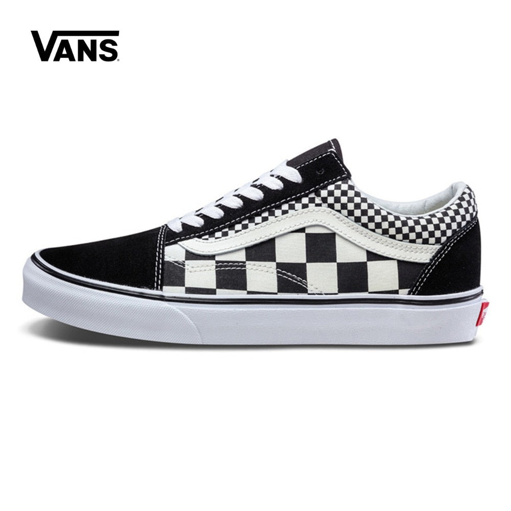 black and white low top vans checkered