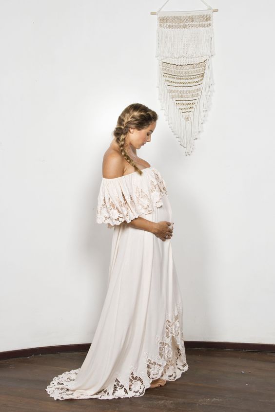 off white lace maternity dress