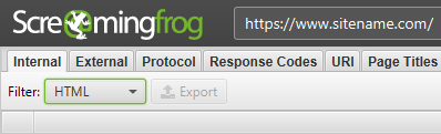 Internal HTML tab in Screaming Frog