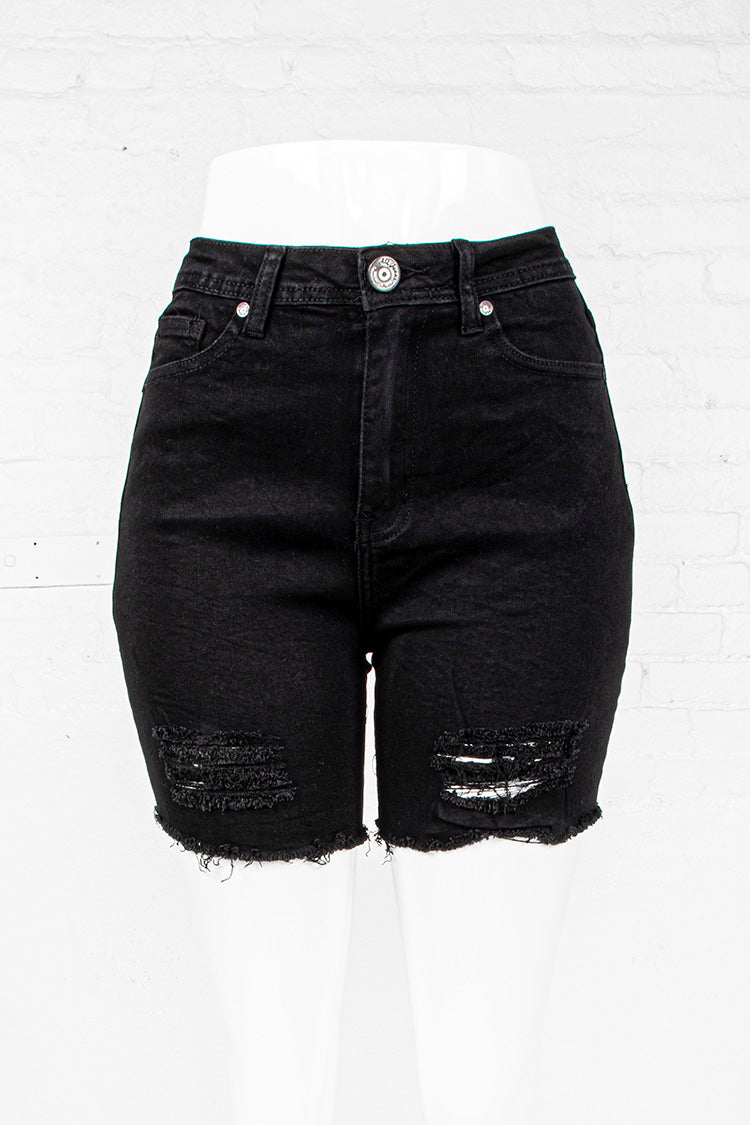 women's black stretch denim shorts