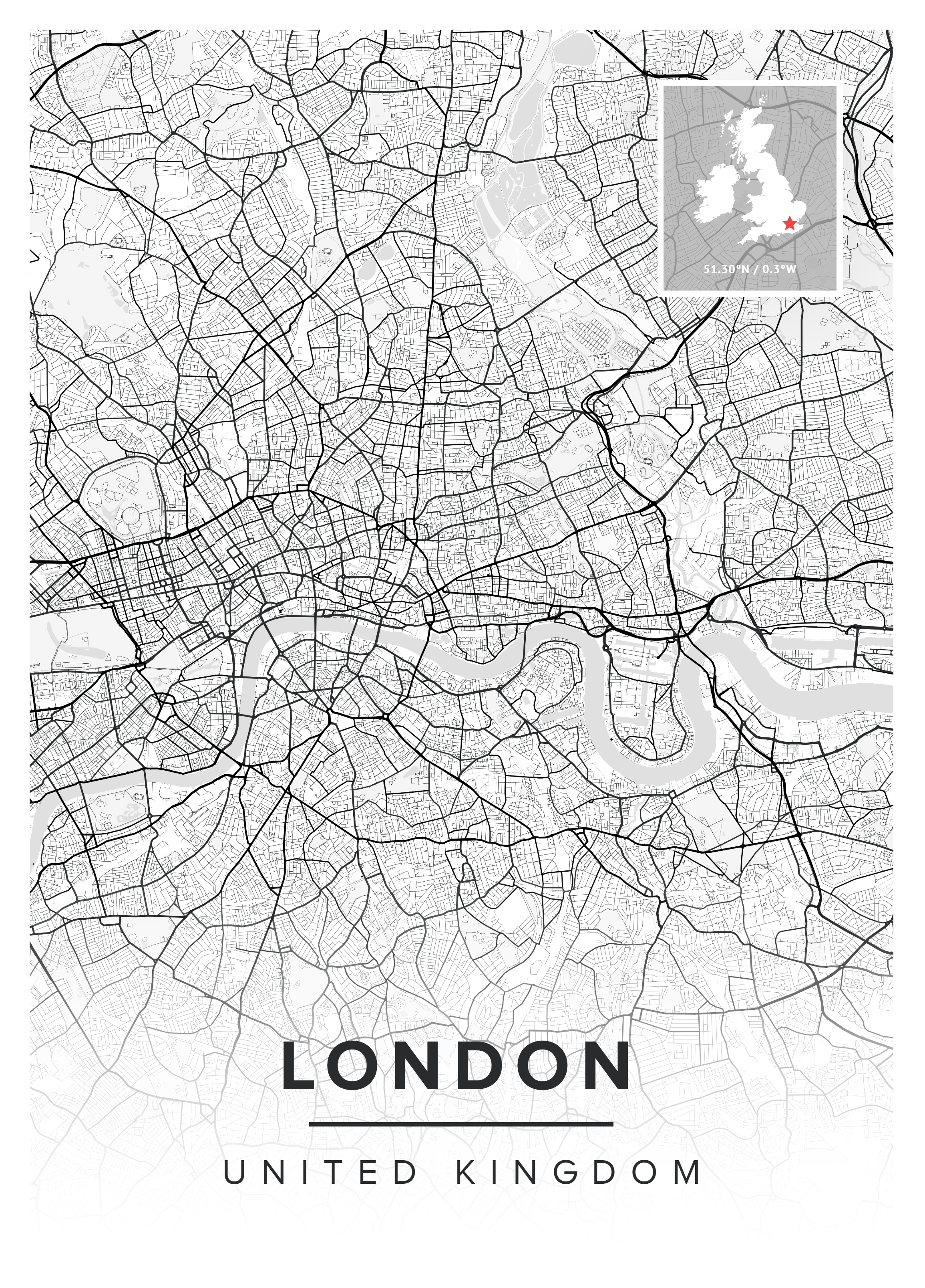 Black and White London Map Print