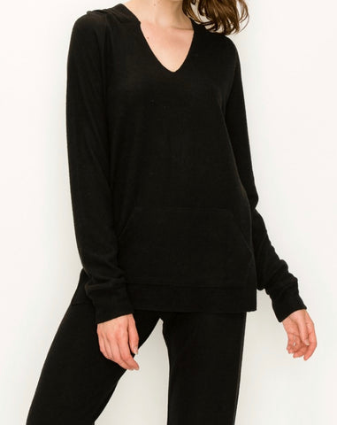 Our softest knit hoodie v-neck in comfy brushed Jersey- black