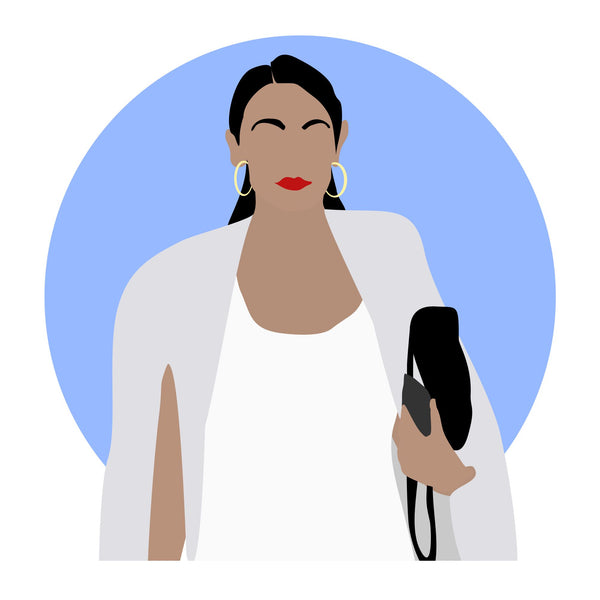 Alexandria Ocasio-Cortez (AOC) icon image. Pop culture. Minimal art. T-shirt, tote bag, poster and more. Gifts for fans of Alexandra Ocasio Cortez, AOC. Democrat. Democratic party support.