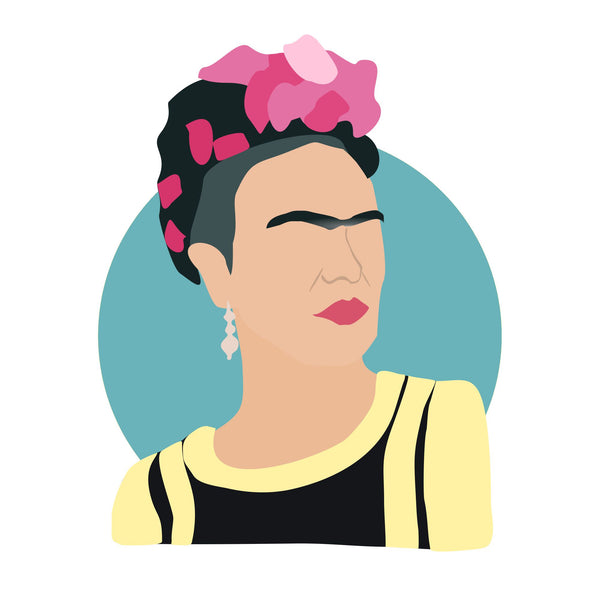 Frida Kahlo icon image. Pop culture. Minimal art. T-shirt, tote bag, poster and more. Gifts for fans of Frida Kahlo.