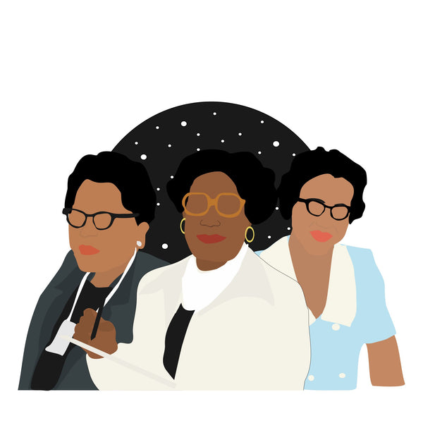 NASA women icon image. Katherine Johnson, Dorothy Vaughan and Mary Jackson. Pop culture. Minimal art. T-shirt, tote bag, poster and more. Gifts for fans of NASA. NASA gifts, presents and clothing.