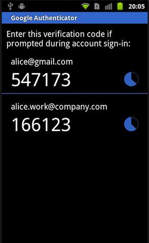 Google Authenticator screenshot