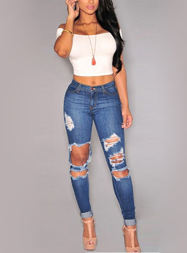 crop top and damage jeans