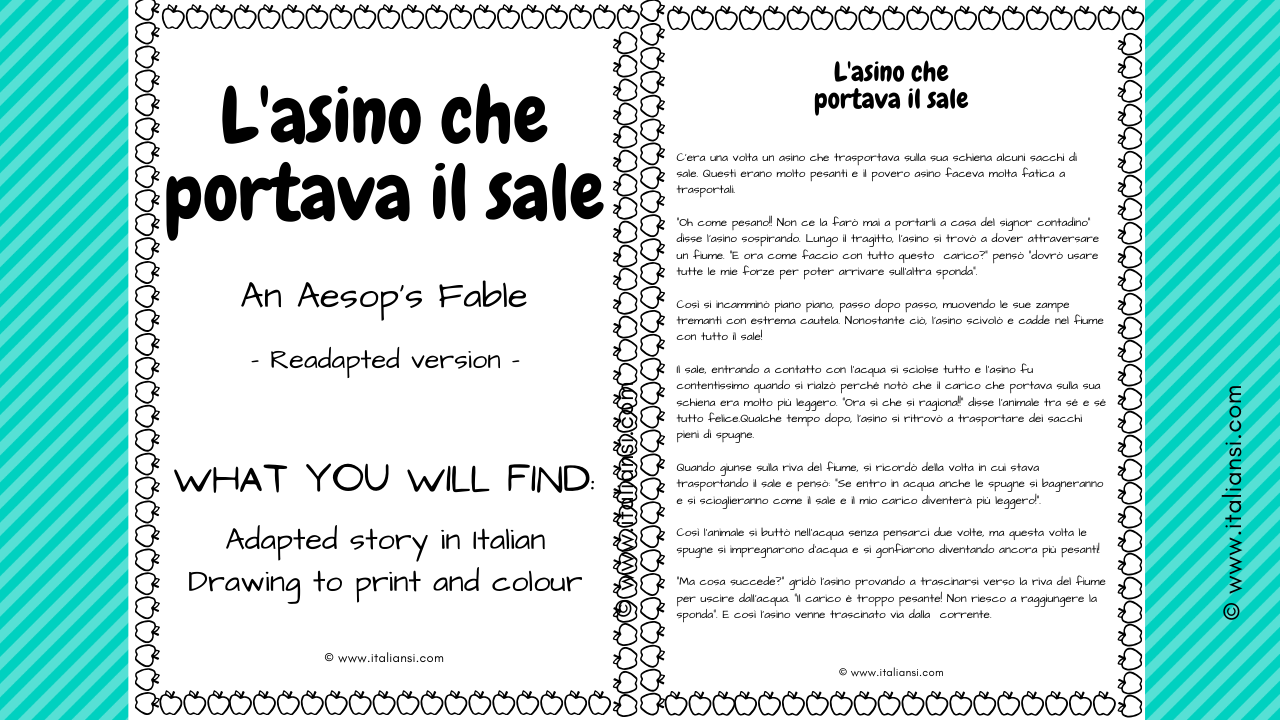 L'asino che portava il sale - Printable, Fable with drawings
