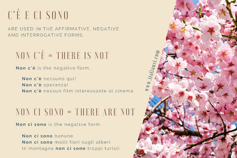 THERE IS and THERE ARE in Italian - Affirmative, negative, interrogative, and interrogative'negative forms.