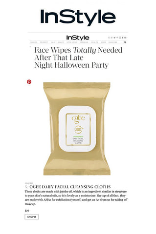 InStyle: Face Wipes for That Late Night Halloween Party - Ogee Organic Cleansing Cloths