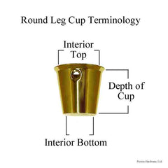 Round Brass Leg Cup with measurement diagram