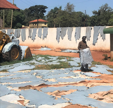 wet blue leather drying uganda tannery