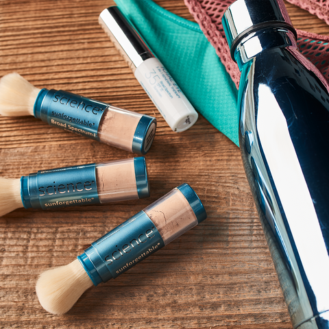 gym bag essentials, colorescience, sunforgettable brush-on total protection shield spf 50