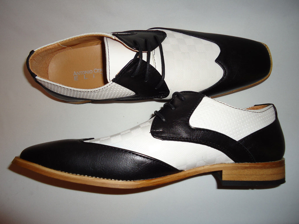 black and white wingtip dress shoes