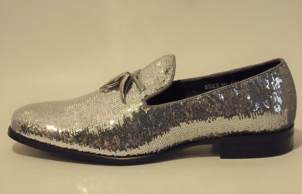silver sequin loafers