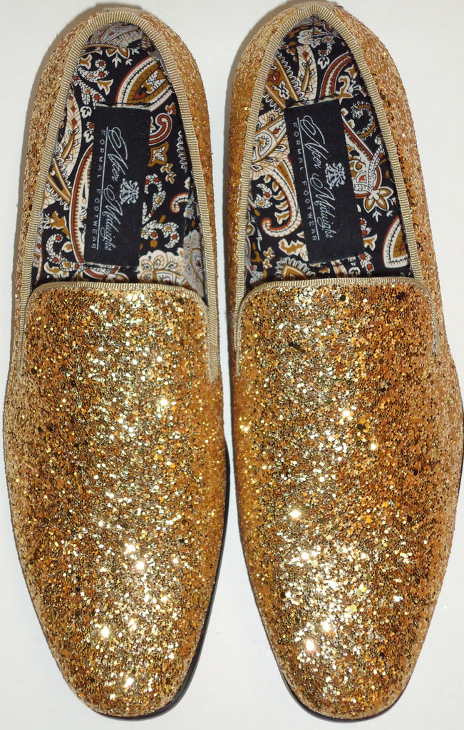 Mens Gold Glitter Pop Formal Slip On Dress Loafers Shoes After Midnigh