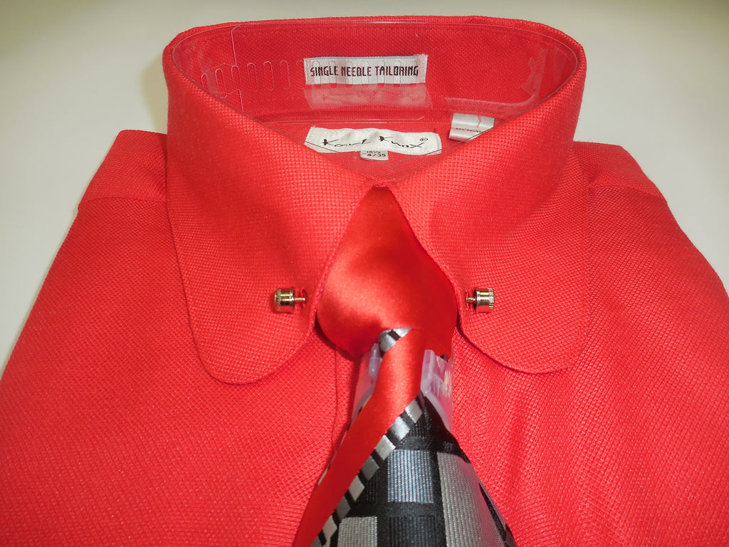 Tie Karl Knox 4393 Mens Bright Red Club Collar Pin Bar French Cuff Dress Shirt