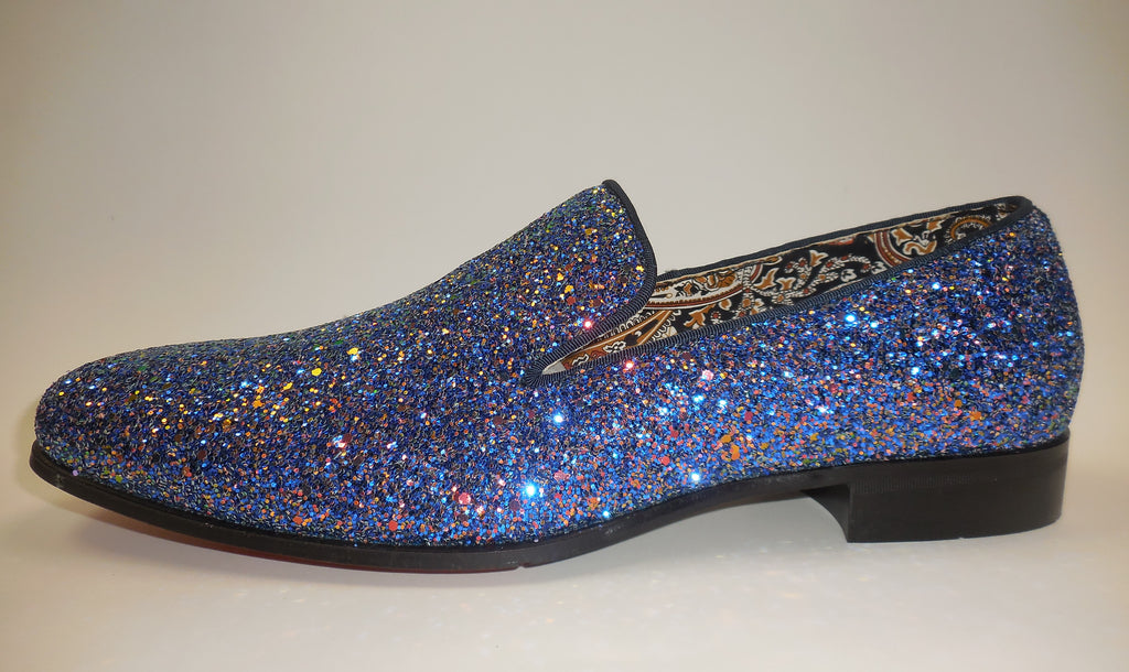 blue glitter loafers