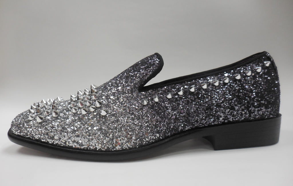 silver spike loafers