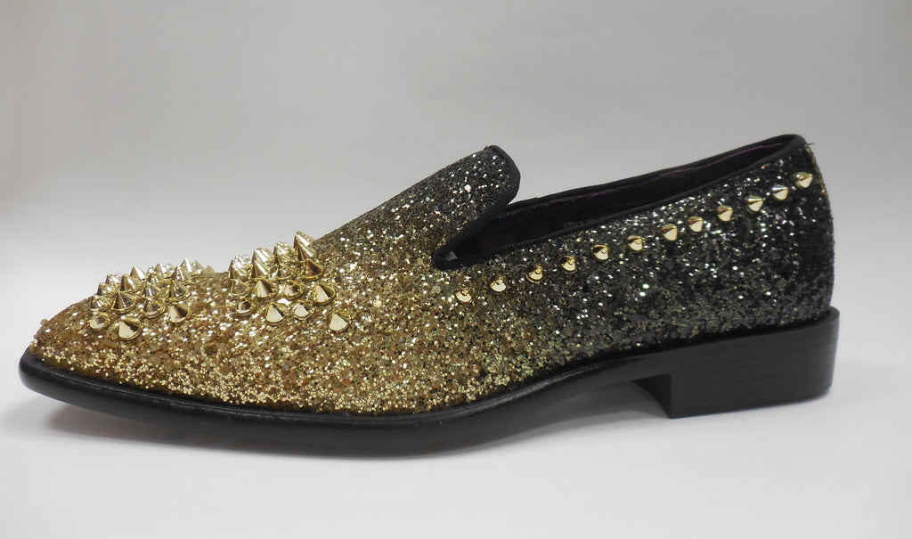 black loafers gold spikes