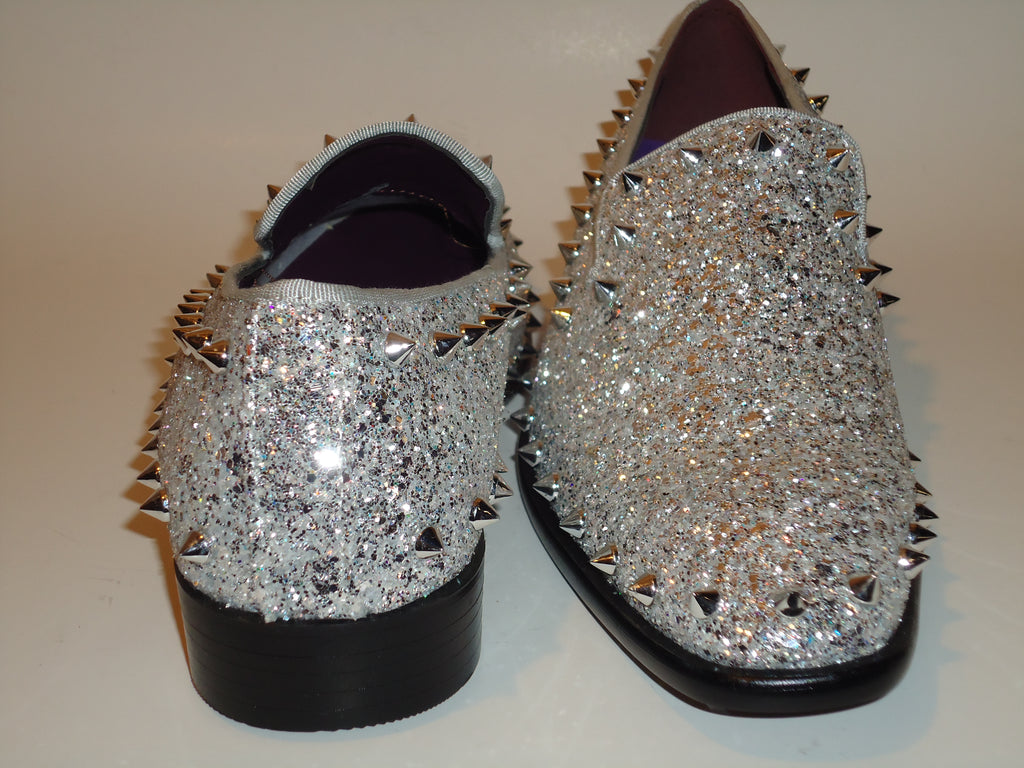 mens silver glitter loafers