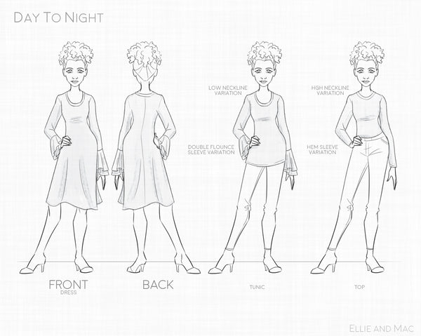 Women's Day To Night Pattern Line Drawing for Ellie and Mac Sewing Patterns