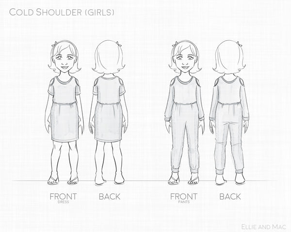 Cold Shoulder Jumper Pattern Line Drawing for Ellie and Mac Sewing Patterns