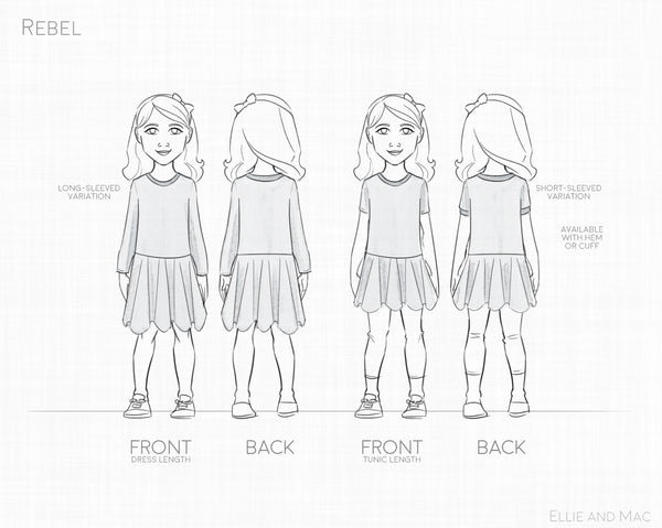 Rebel Dress Sewing Pattern Line Drawing for Ellie and Mac Sewing Patterns
