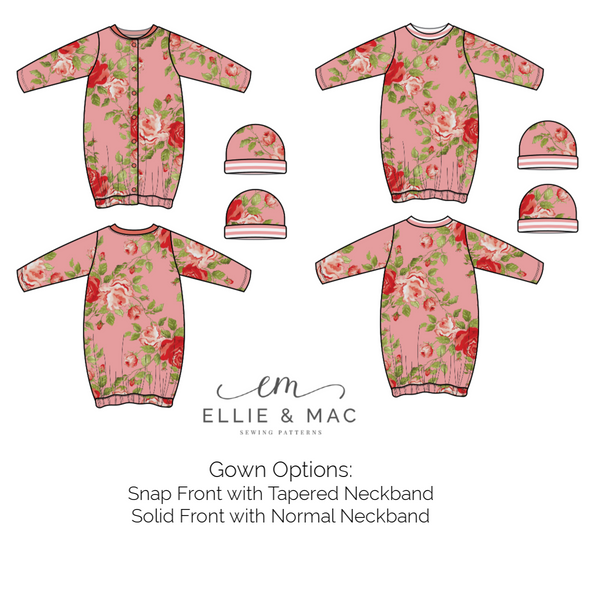 Baby Gown Sleeper Sewing Pattern and Reversible Cap for Babies by Ellie and Mac Sewing Patterns