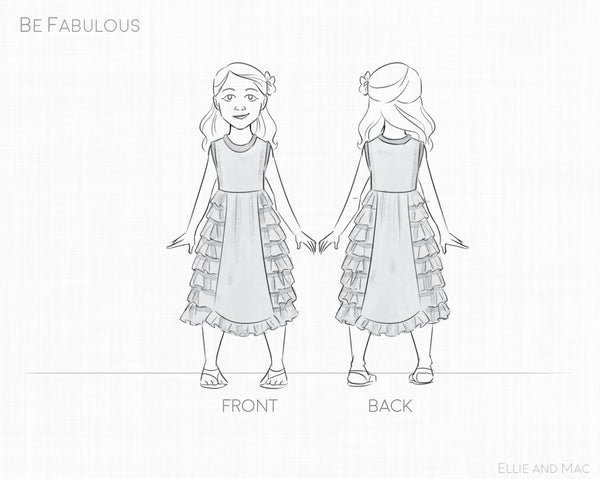 Be Fabulous Girl's Dress Sewing Pattern Line Drawing