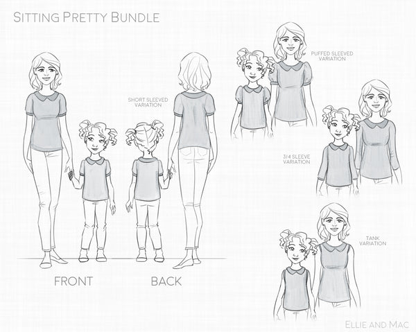 Sitting Pretty Sewing Pattern Line Drawing for Ellie and Mac Sewing Patterns