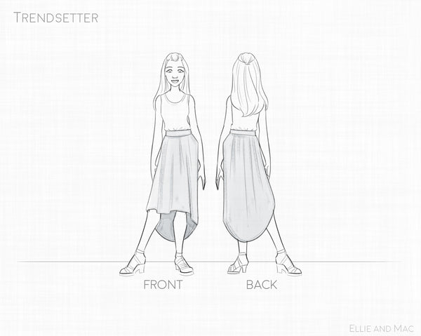 Trendsetter Skirt Sewing Pattern Line Drawing for Ellie and Mac Sewing Patterns