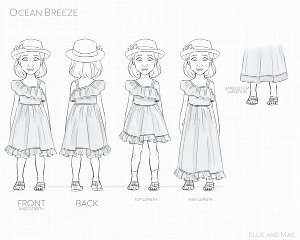 Ocean Breeze Sewing Pattern Line Drawing For Ellie and Mac Patterns