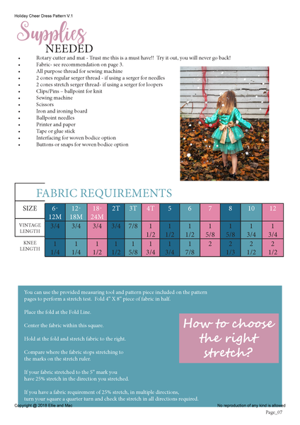 Holiday Cheer Dress Fabric Requirement Chart