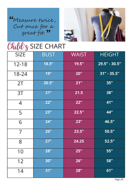 Sunday Sweats Pattern size chart
