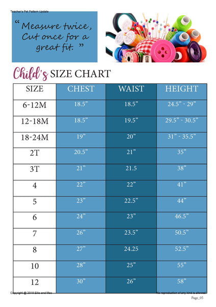 Teacher's Pet Size Chart