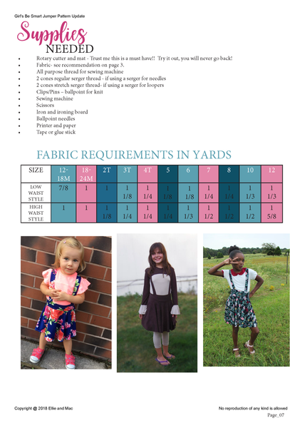 Be Smart Sewing Pattern Fabric Requirements Chart
