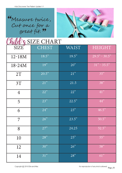 size chart discoverer tee pattern