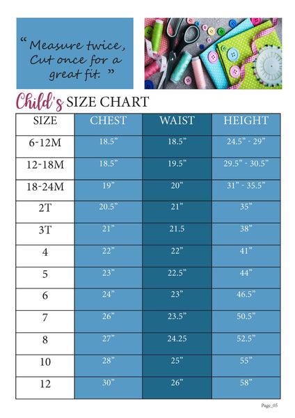 Mermaid Swirl Size Chart for Ellie and Mac Sewing Patterns