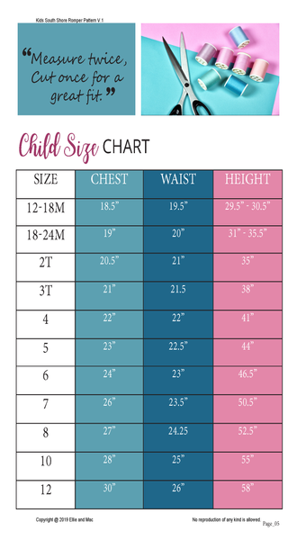 South Shore Romper Kids Size Chart