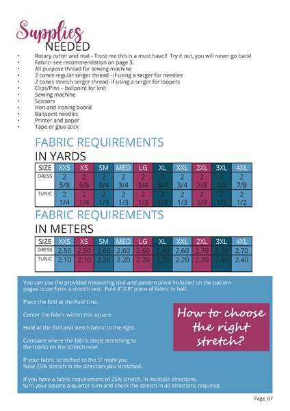 Watch and See Dress and Tunic Pattern fabric chart