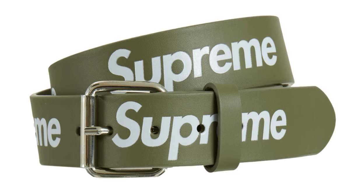 Supreme Repeat Leather Belt Olive – Origins NYC